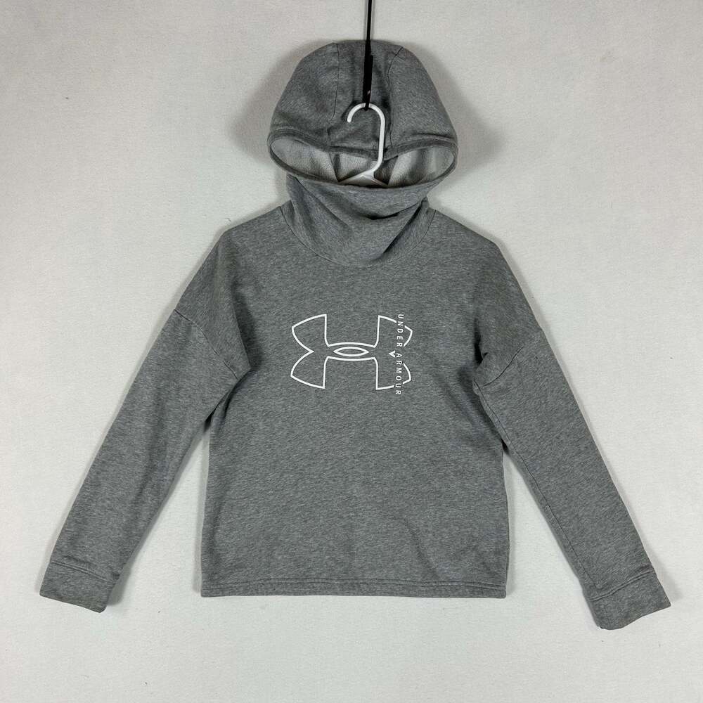 Under Armour Mock Neck Activewear Hoodie Womens XS Loose Fit Gray Logo Gym Run